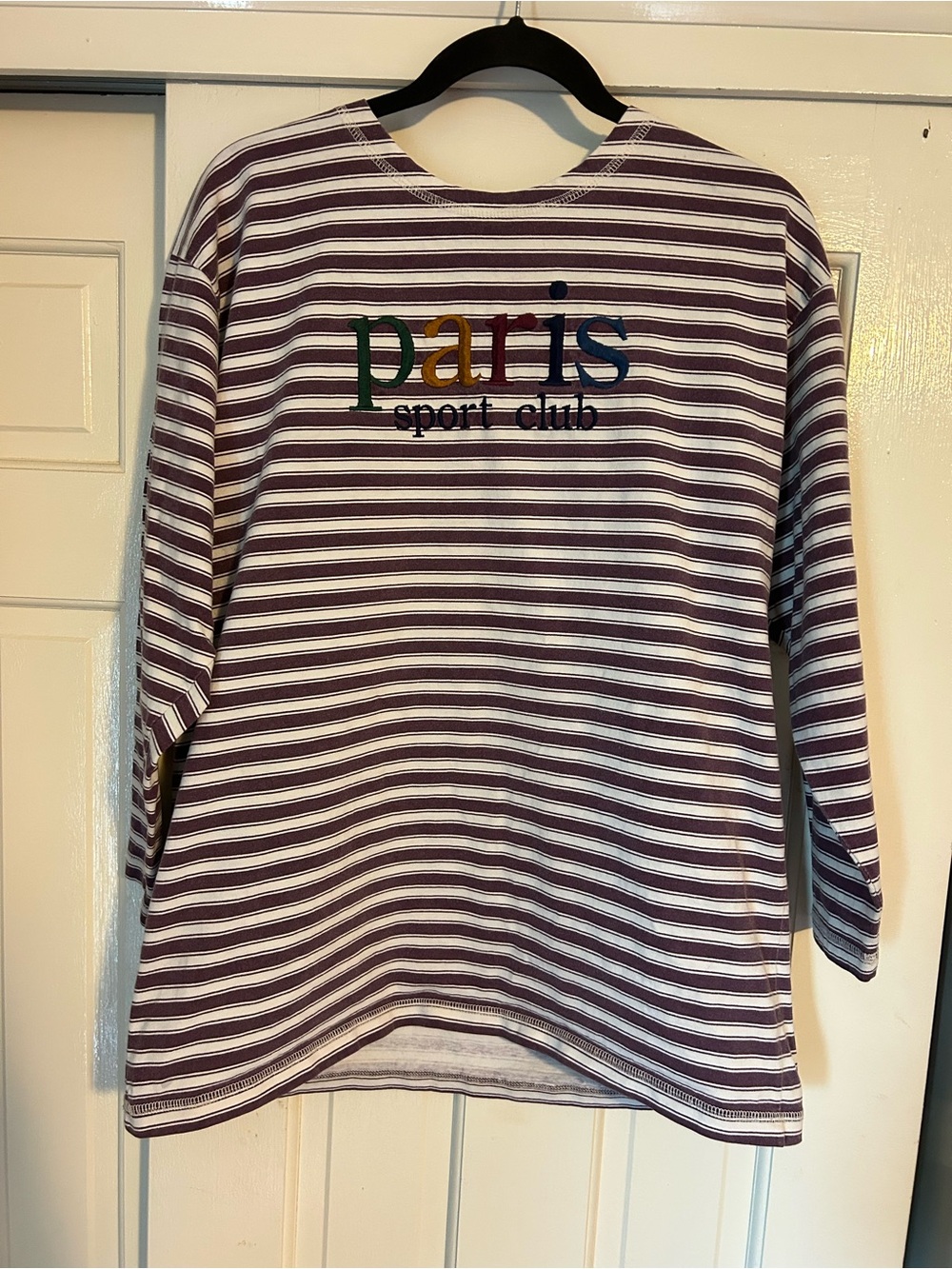 Paris Sport Club Purple & White Striped Kids Long Sleeve Tee